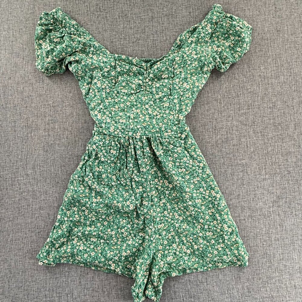 American Eagle Outfitters Romper Green Juniors XS‎ Stretch Floral  Side Zipper